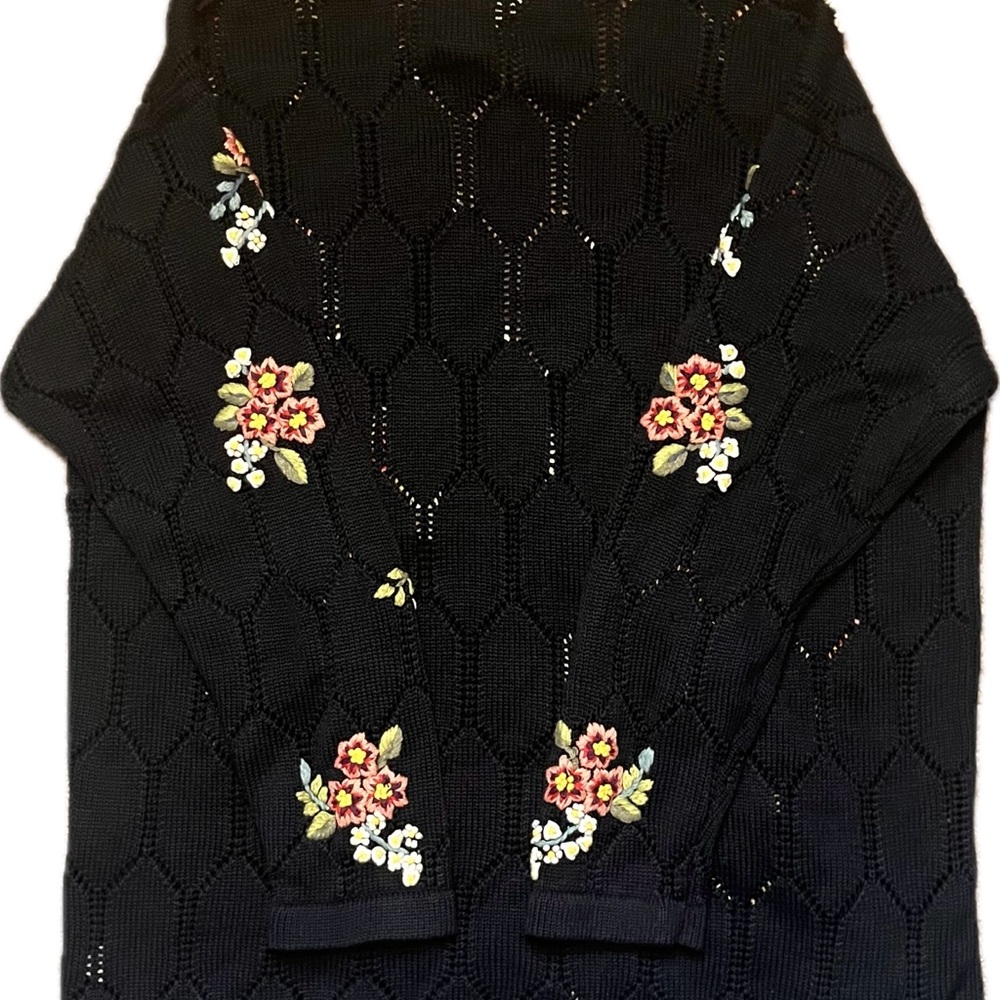Marisa‎ Christina Floral Embroidered Knit Cardigan Black Cottagecore Vintage M - Picture 9 of 12